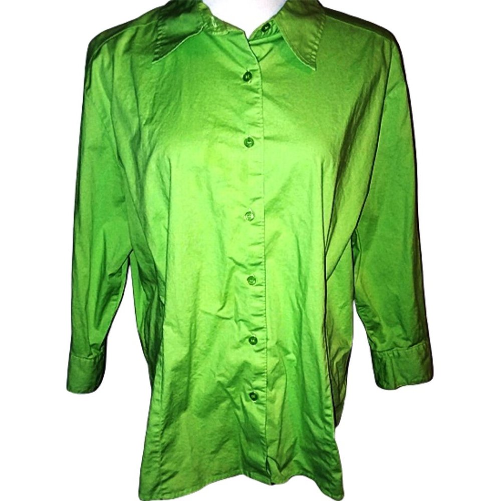 Real Comfort 1X Green Button Down Blouse